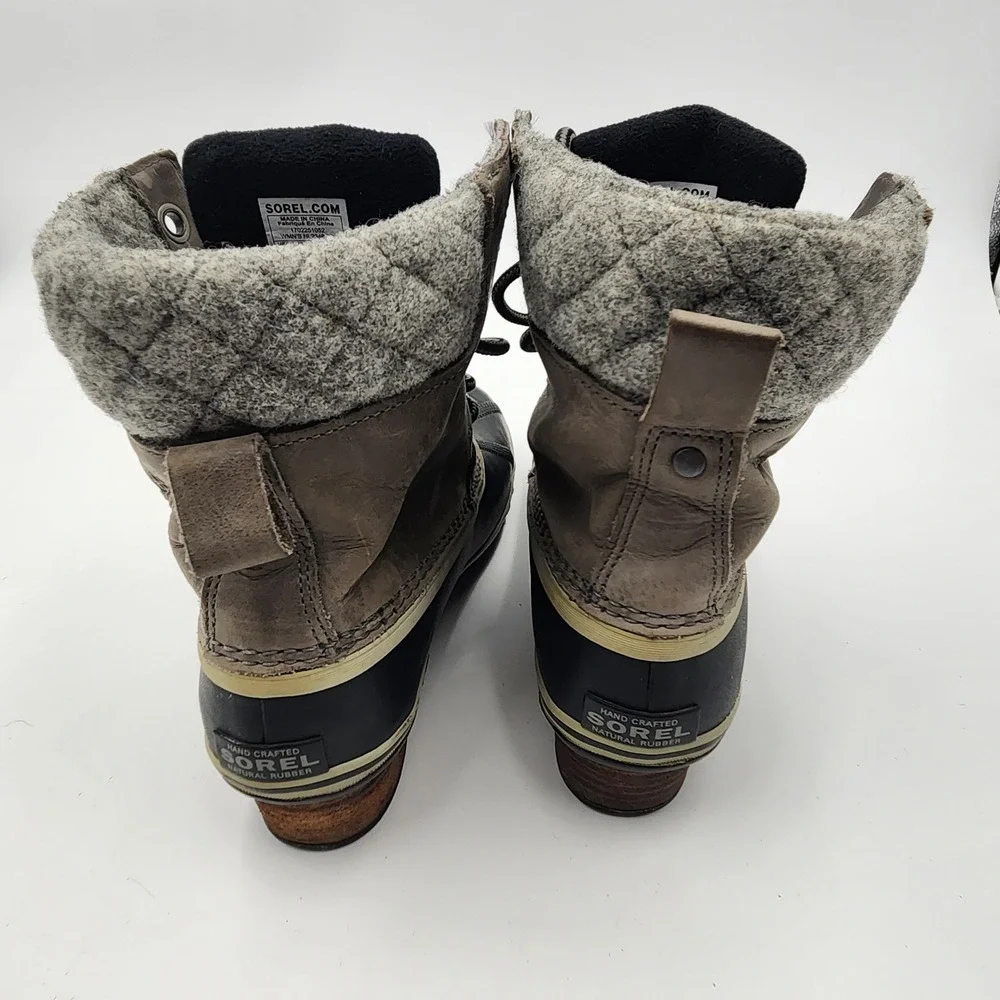 Sorel Slimpack II Lace Waterproof Leather Winter Duck Boots Quarry Black Size 8